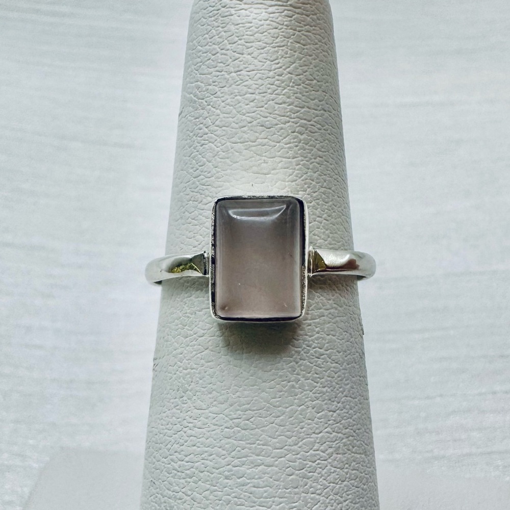 S925 Rose Quartz Rectangle Ring